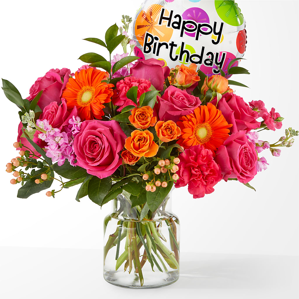 Fiesta Bouquet with Birthday Balloon – Park Merced Florist, Corona CA