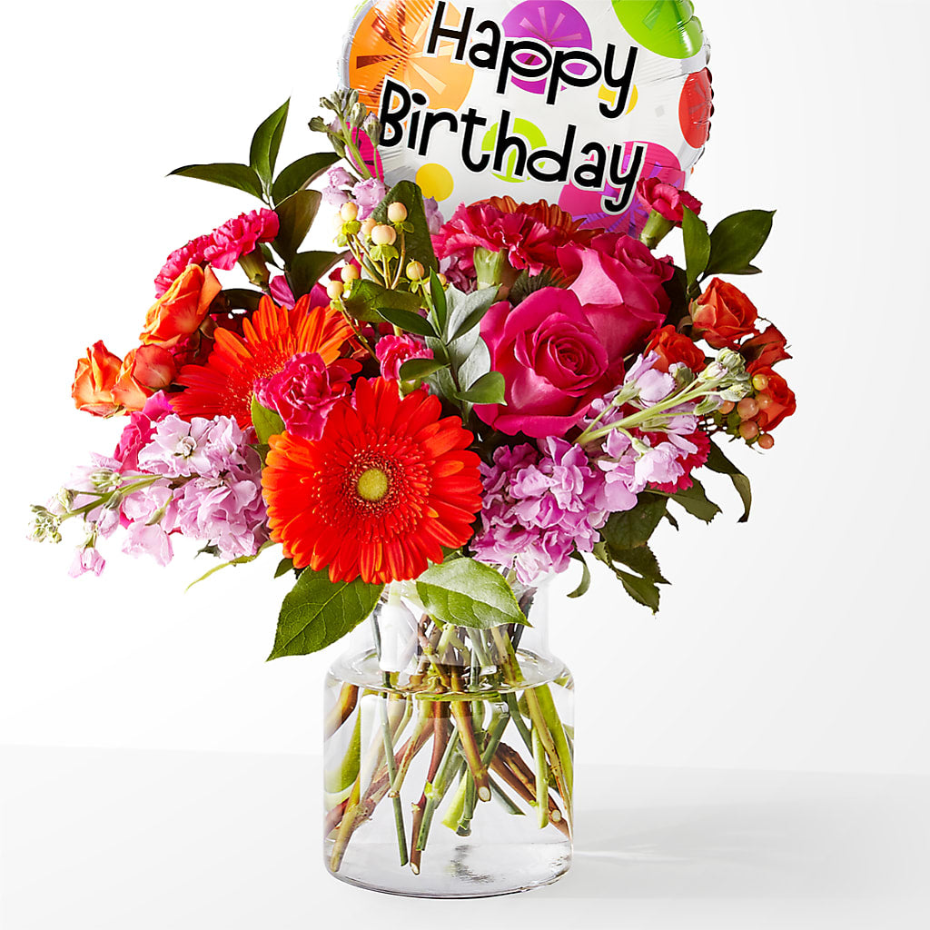 Fiesta Bouquet with Birthday Balloon – Park Merced Florist, Corona CA