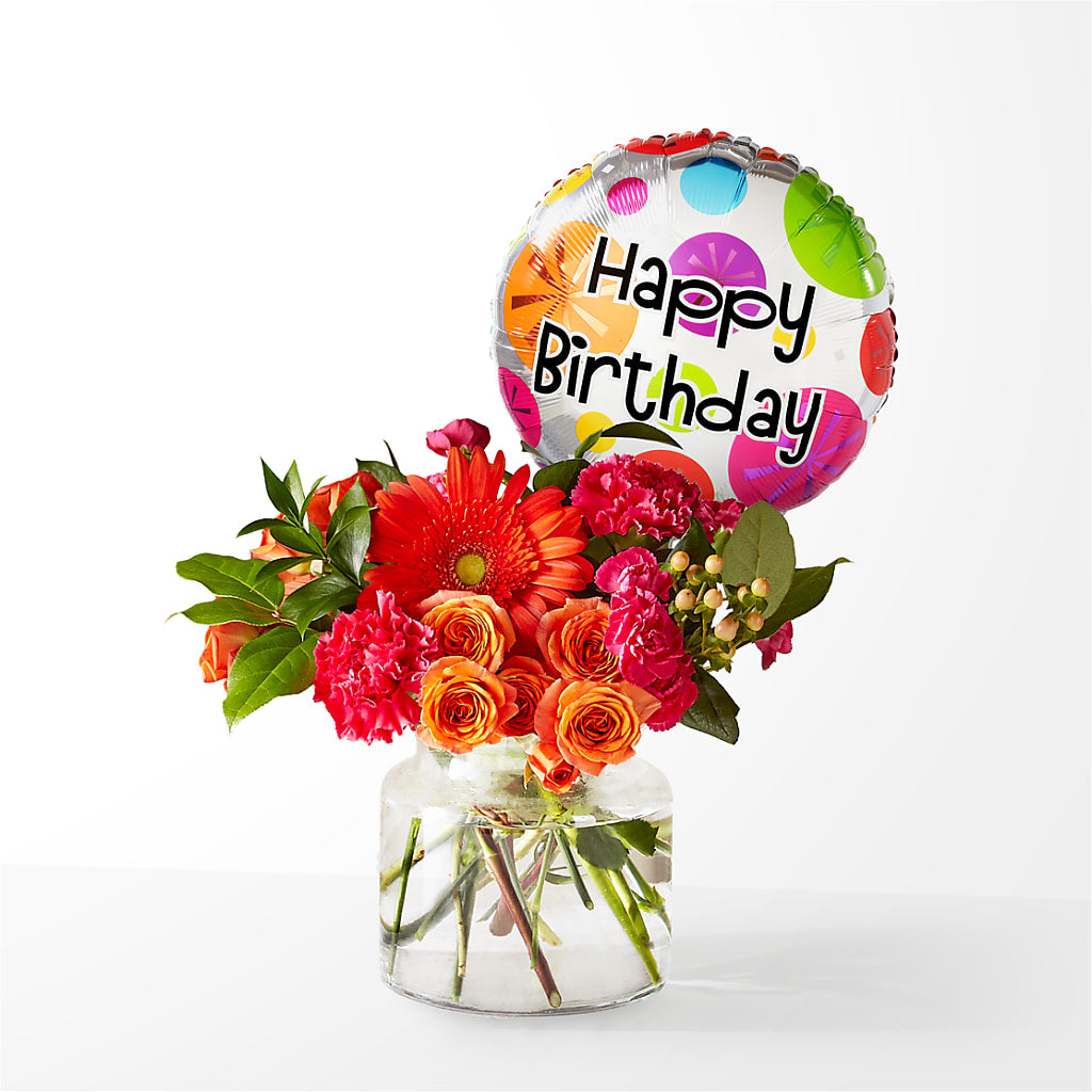 Fiesta Bouquet with Birthday Balloon – Park Merced Florist, Corona CA