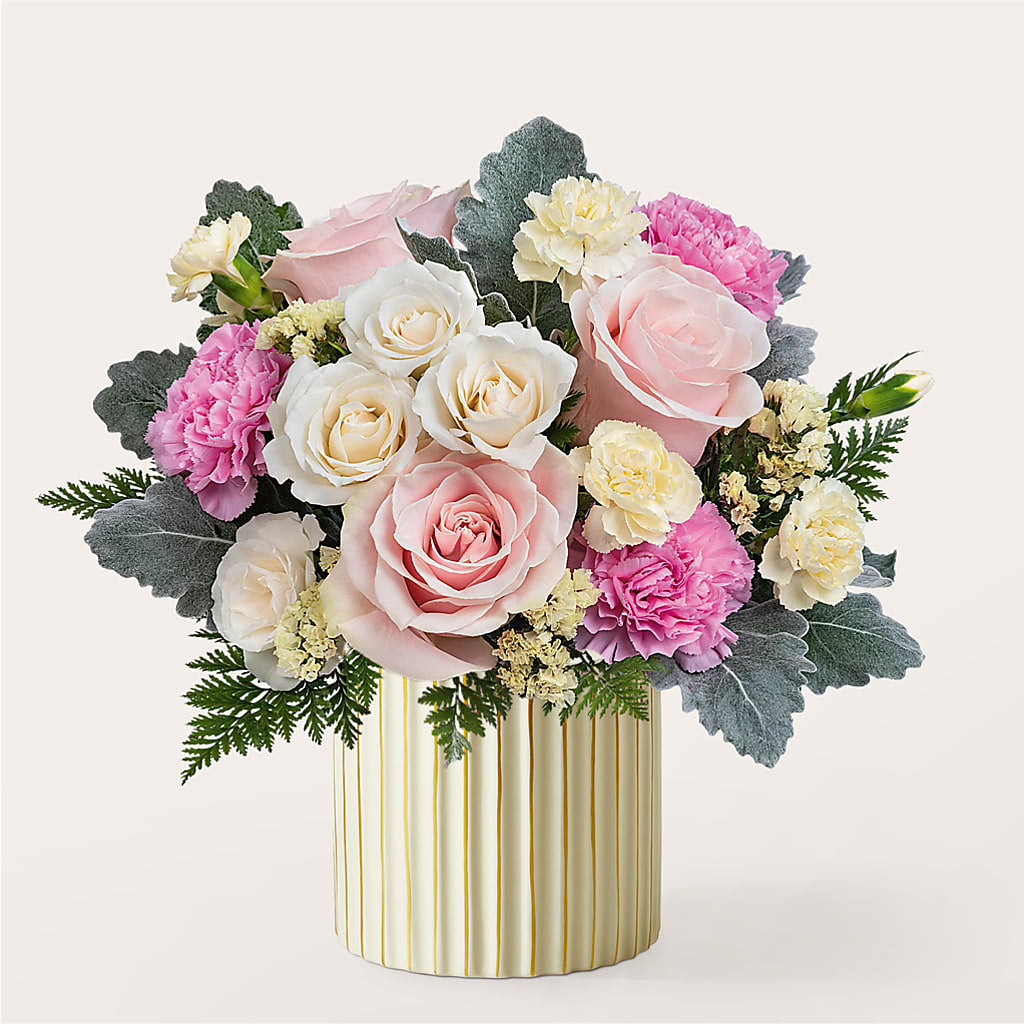 Blissful Moments Bouquet with Ivory Vase – Park Merced Florist, Corona CA