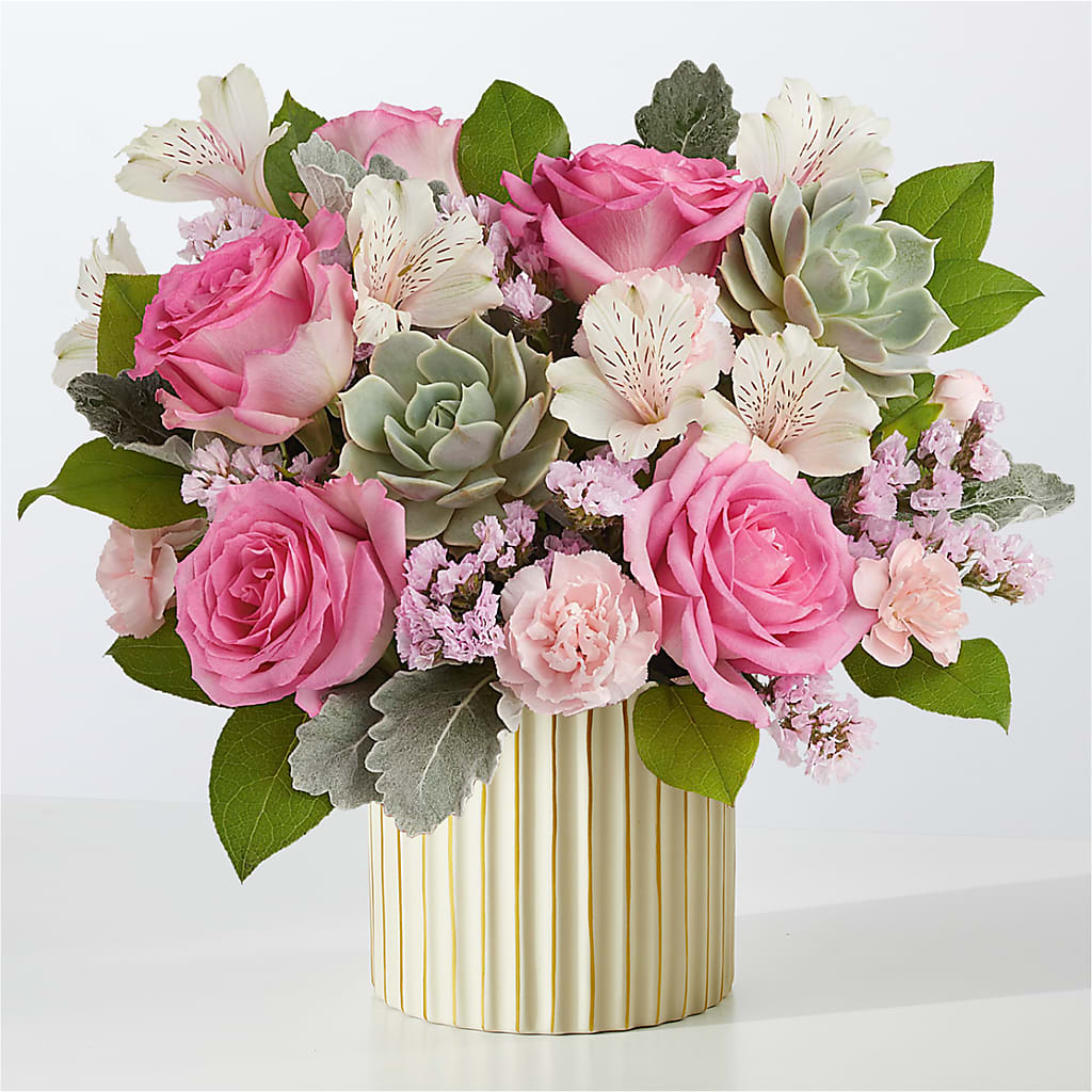 Dusty Rose Bouquet with Ivory Vase – Park Merced Florist, Corona CA