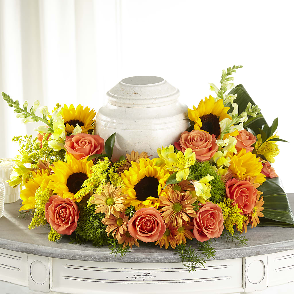 Faithful Sunflower Cremation Adornment – Park Merced Florist, Corona CA