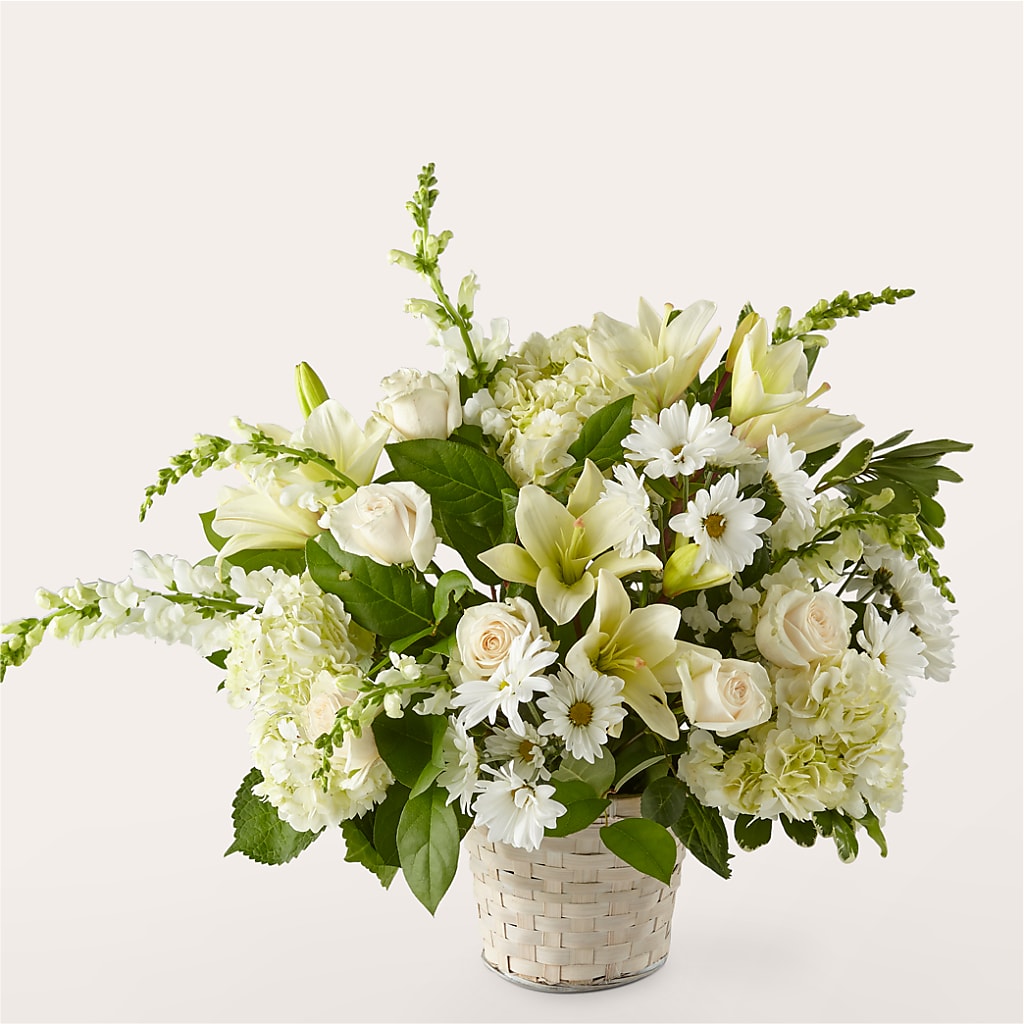 Ivory Elegance Floral Basket – Park Merced Florist, Corona CA