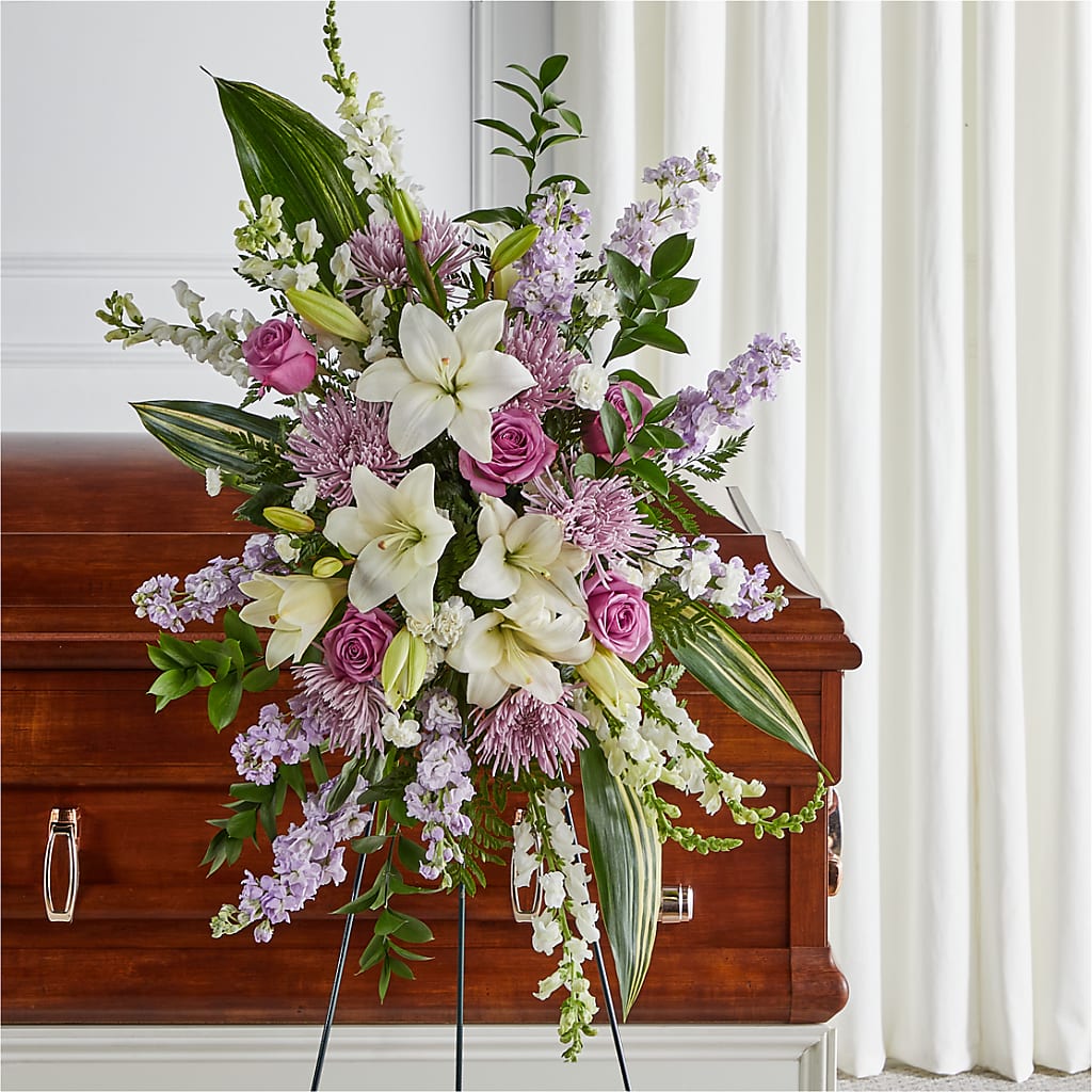 Grateful Hearts Standing Spray – Park Merced Florist, Corona CA