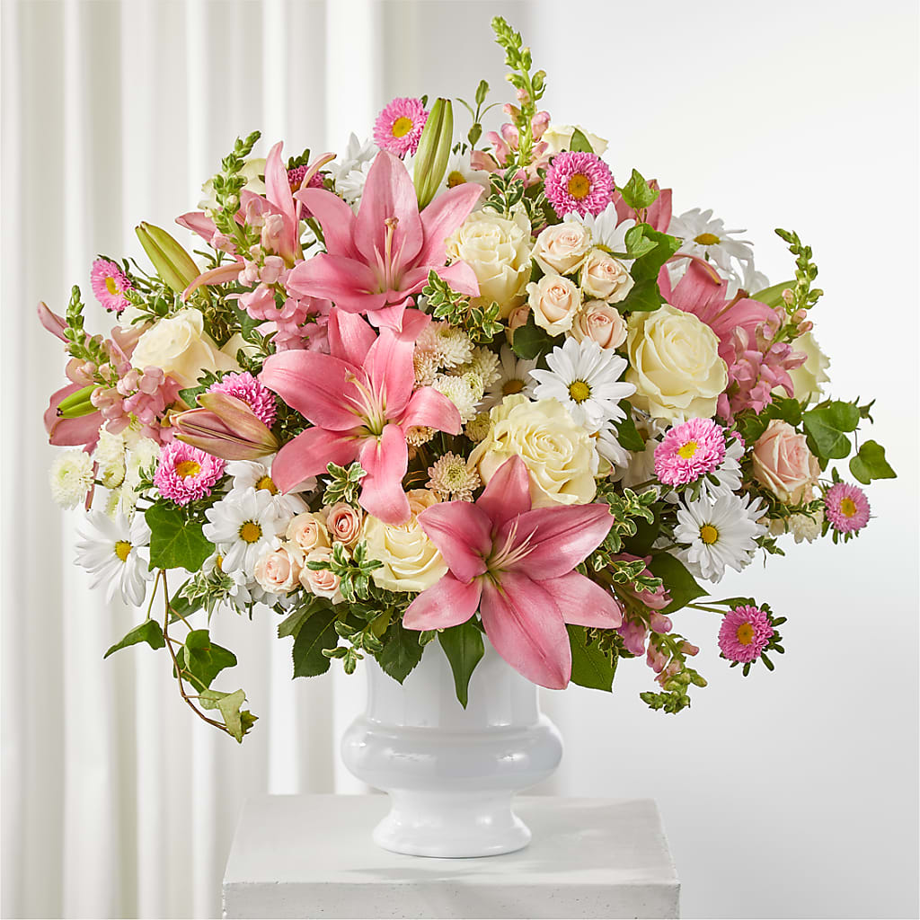 Empathetic Blooms Urn Arrangement – Park Merced Florist, Corona CA