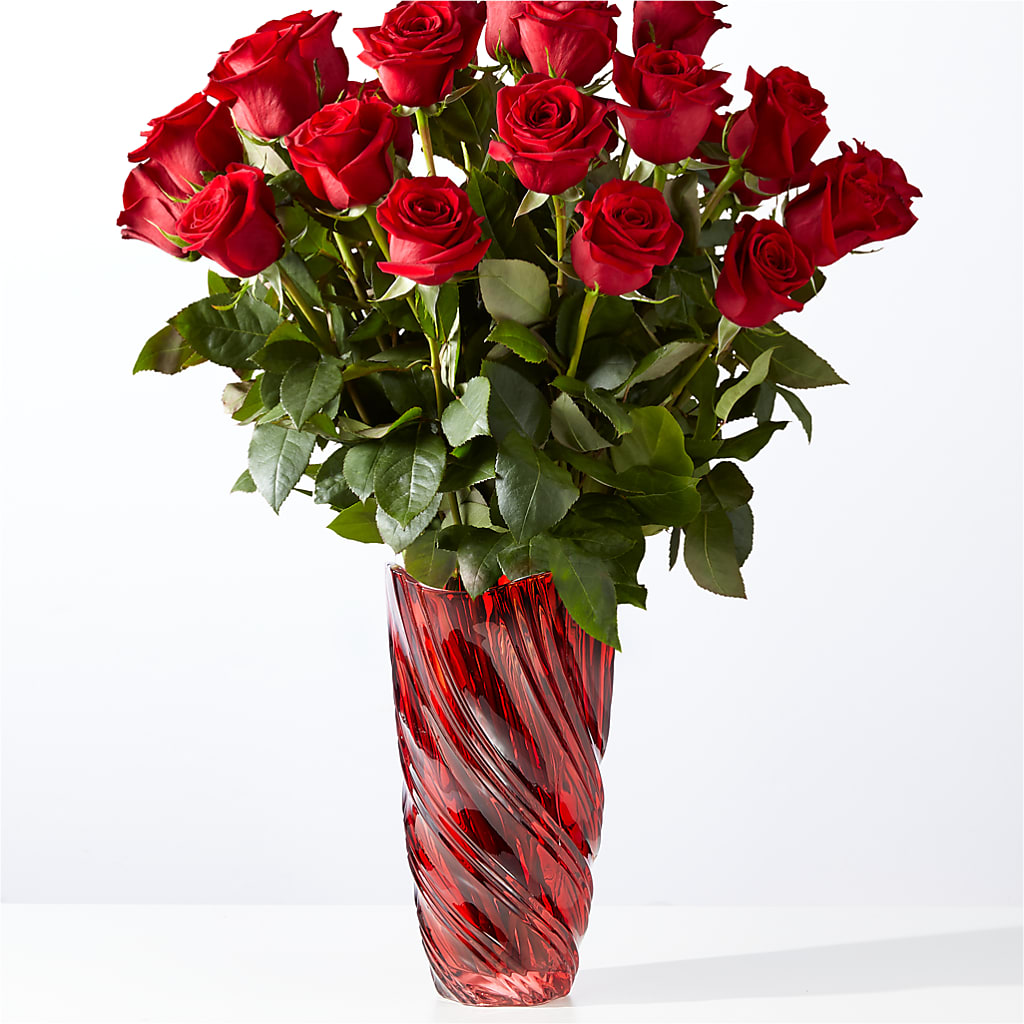 Classic Love Red Rose Bouquet with Luxe Swirl Vase – Park Merced Florist, Corona CA