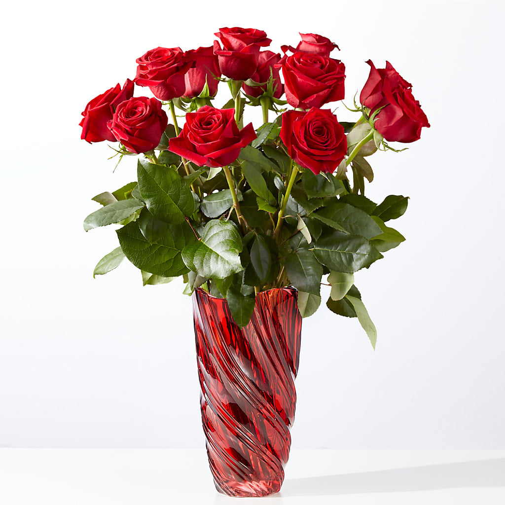 Classic Love Red Rose Bouquet with Luxe Swirl Vase – Park Merced Florist, Corona CA
