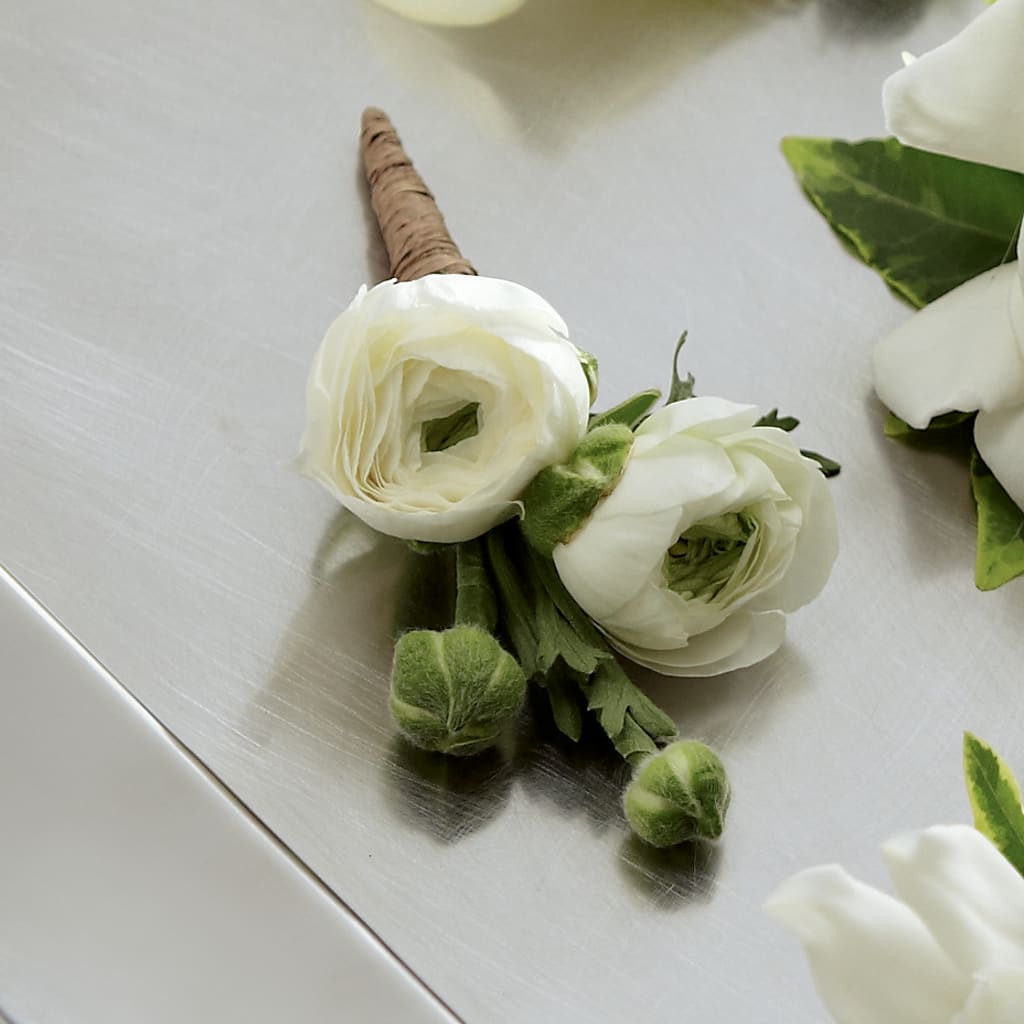 White Ranunculus Boutonniere – Park Merced Florist, Corona CA