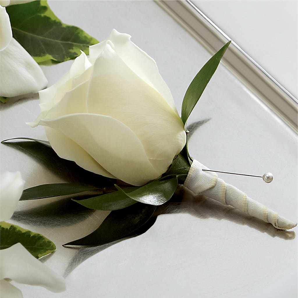 White Rose Boutonniere – Park Merced Florist, Corona CA