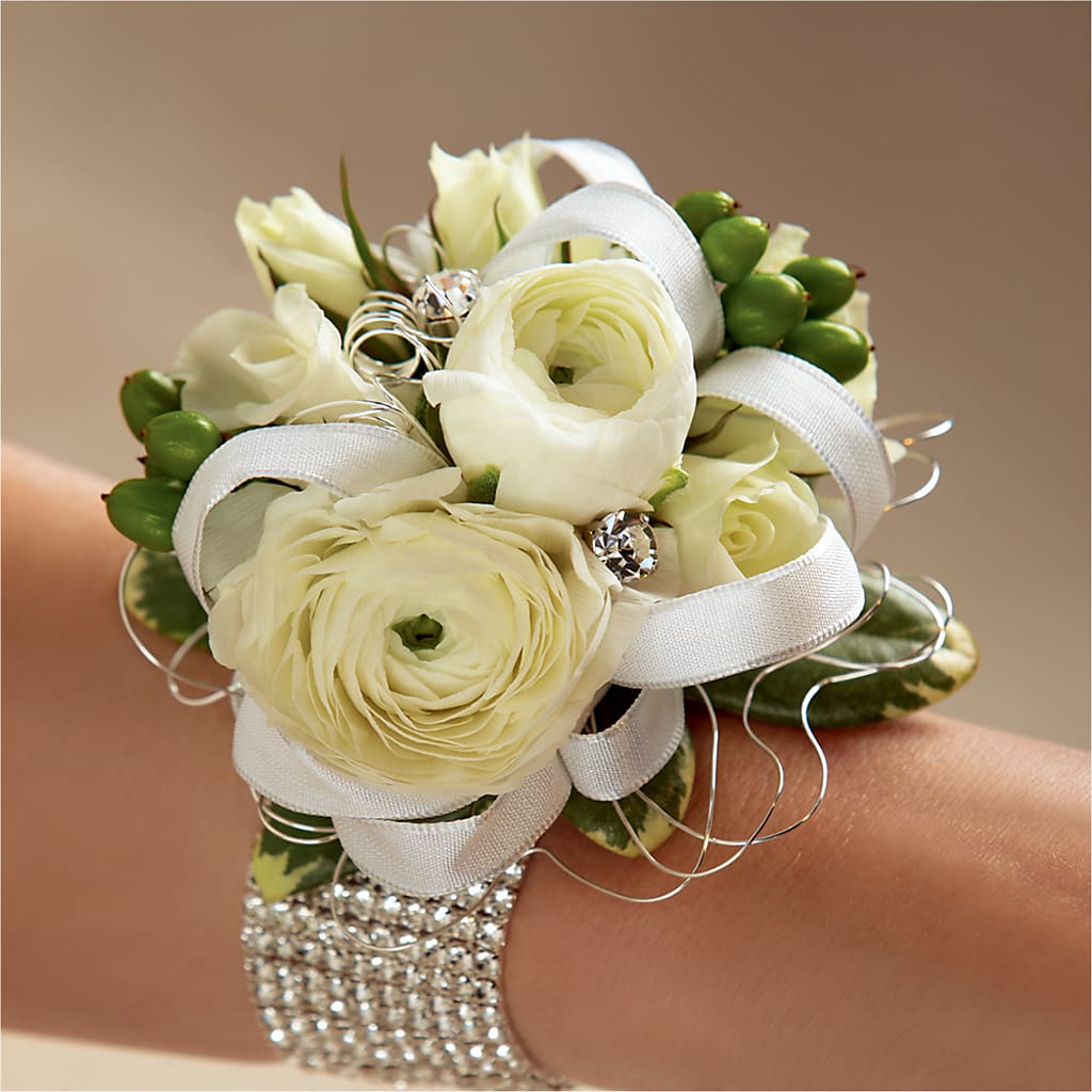 White Wedding Corsage – Park Merced Florist, Corona CA