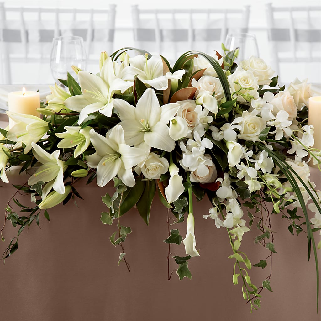 White Linen Arrangement – Park Merced Florist, Corona CA