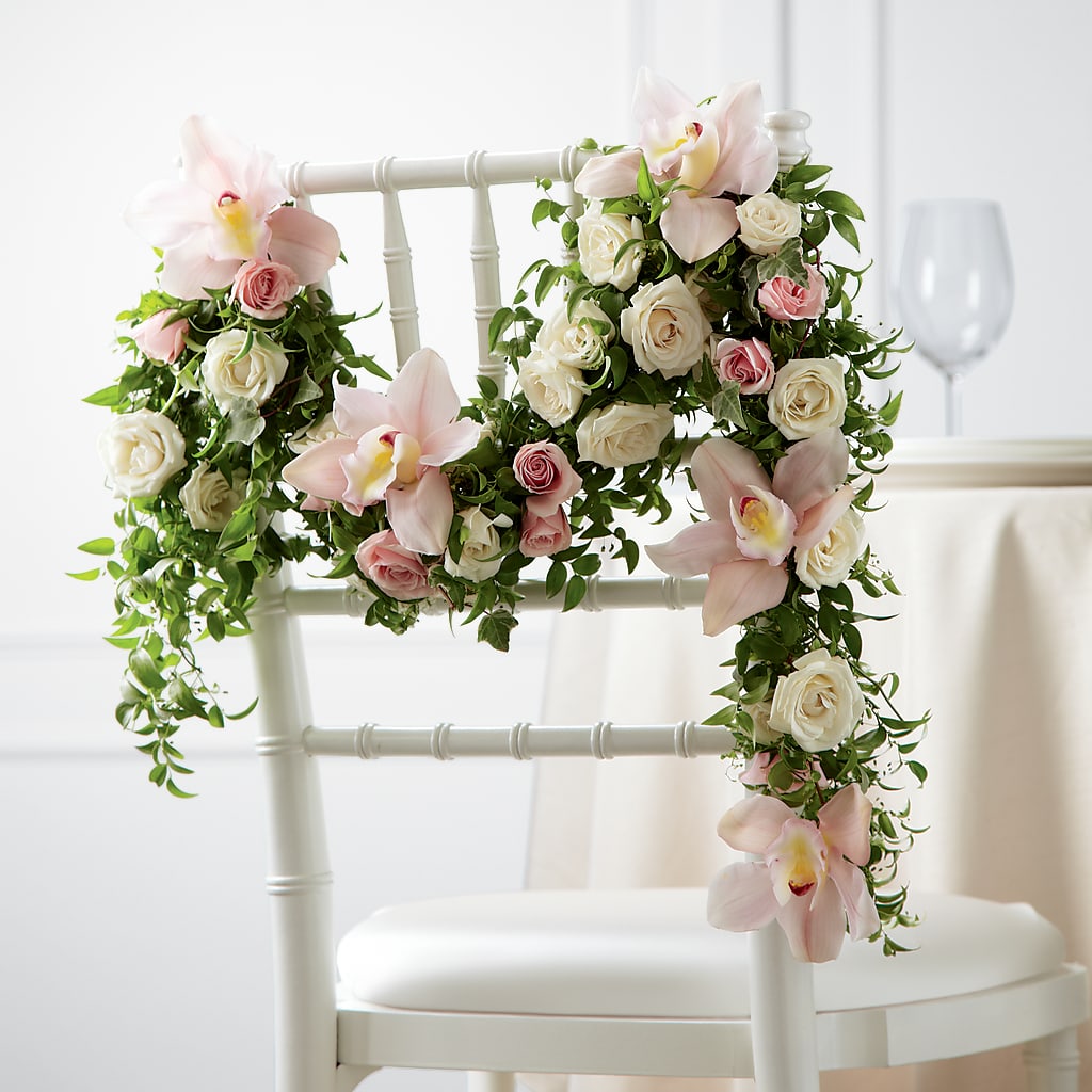 Orchid Rose Chair Décor – Park Merced Florist, Corona CA