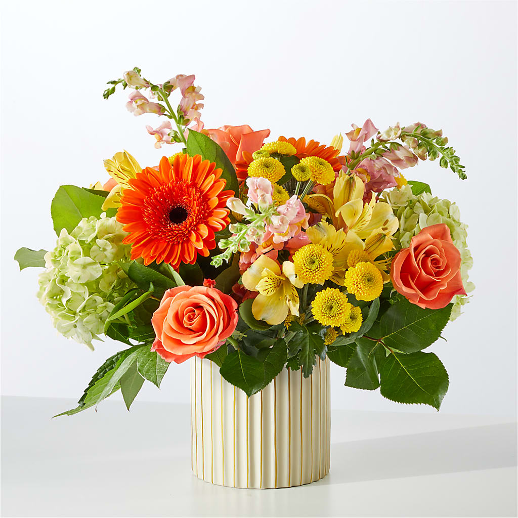 Autumn Sunshine Bouquet with Ivory Vase –  Park Merced Florist, Corona CA