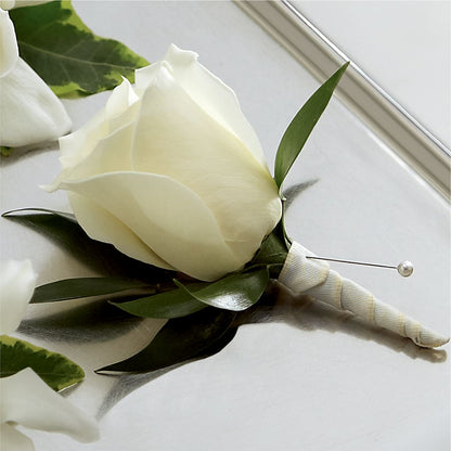White Rose Boutonniere –  Park Merced Florist, Corona CA
